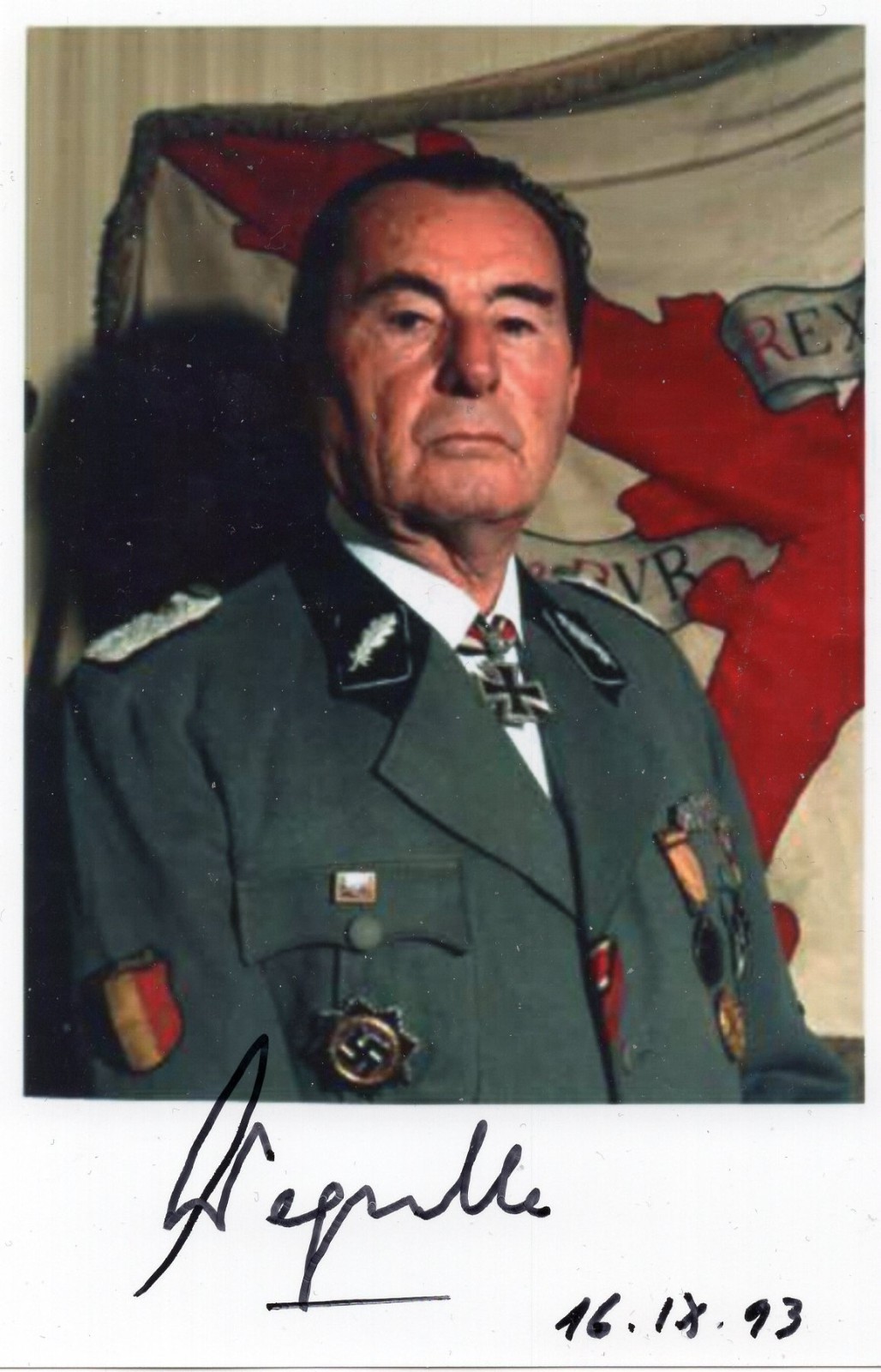 LEON DEGRELLE, Elite Knight's Cross, Oakleaves winner - rare signed photo