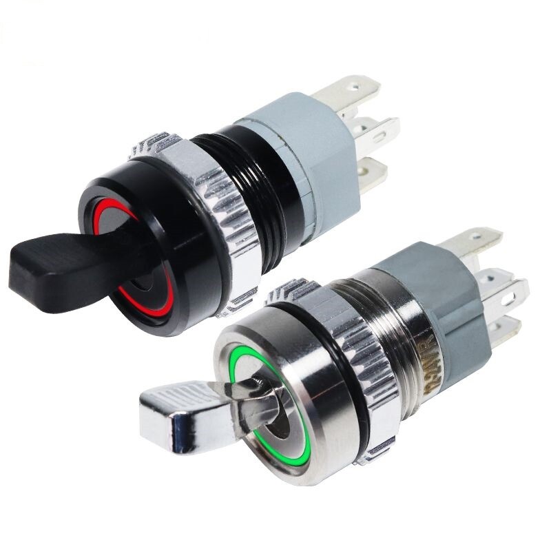 16MM Metal Toggle Switch Waterproof Bicolor LED Light 2 Position Self-locking On