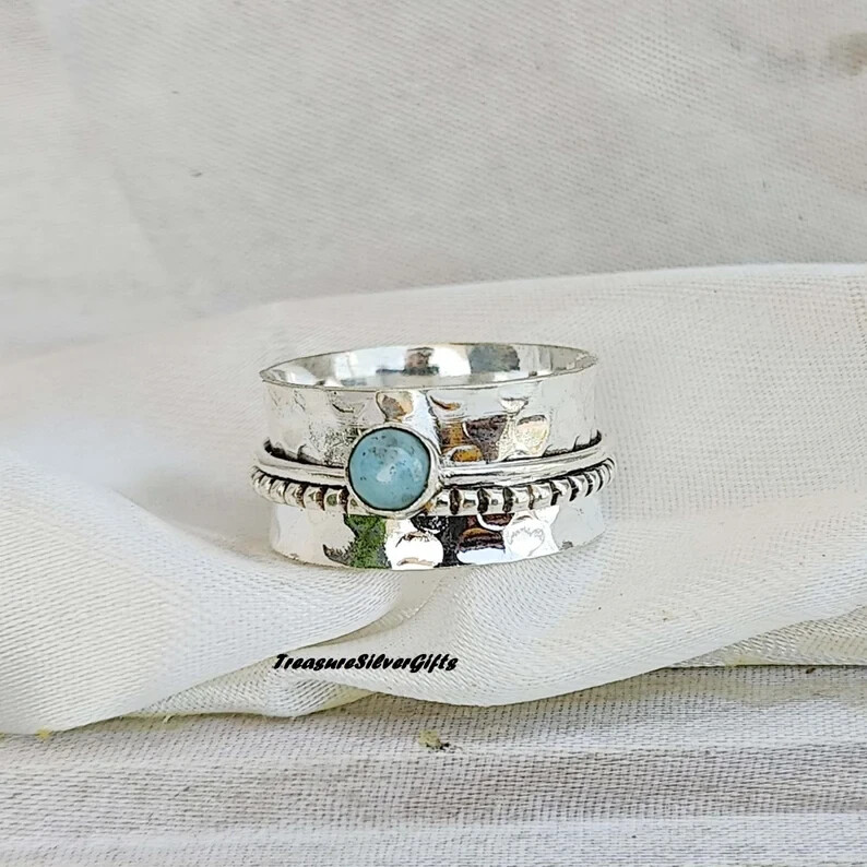 Larimar Ring, Spinner Ring, 925 Sterling Silver, Women Ring, Handmade , All size