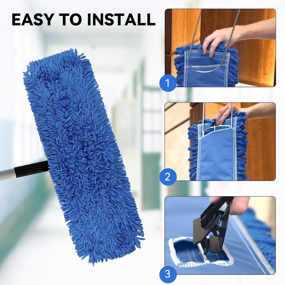 Dust Mop Head Replacement 24 Inch Blue Microfiber 3 Pack Commercial Sweeper
