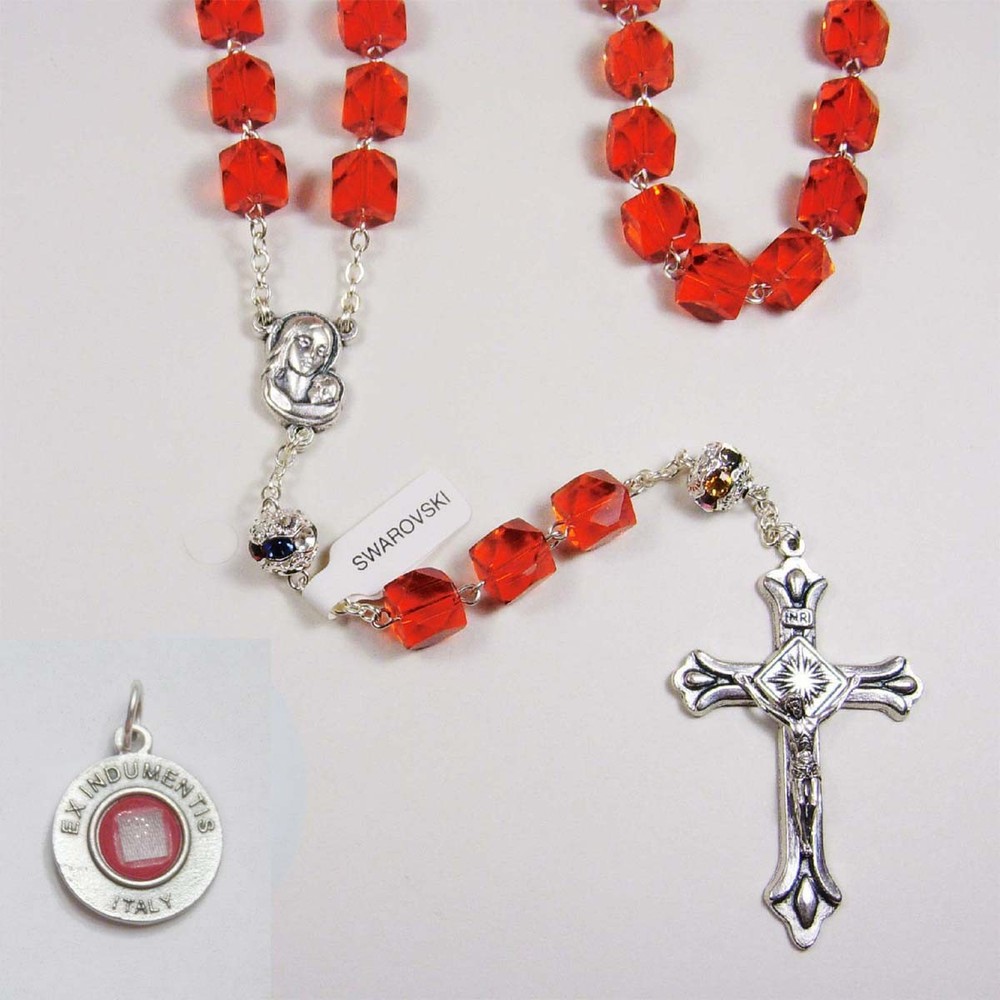 Italian Cut Crystal Rosary - Cube Red