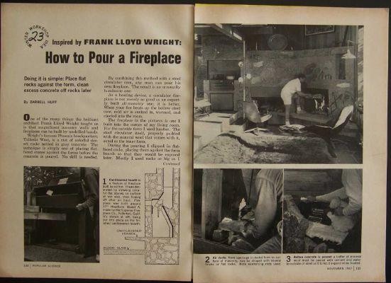 FIREPLACE Frank Lloyd Wright Inspired 1967 How-To build PLANS