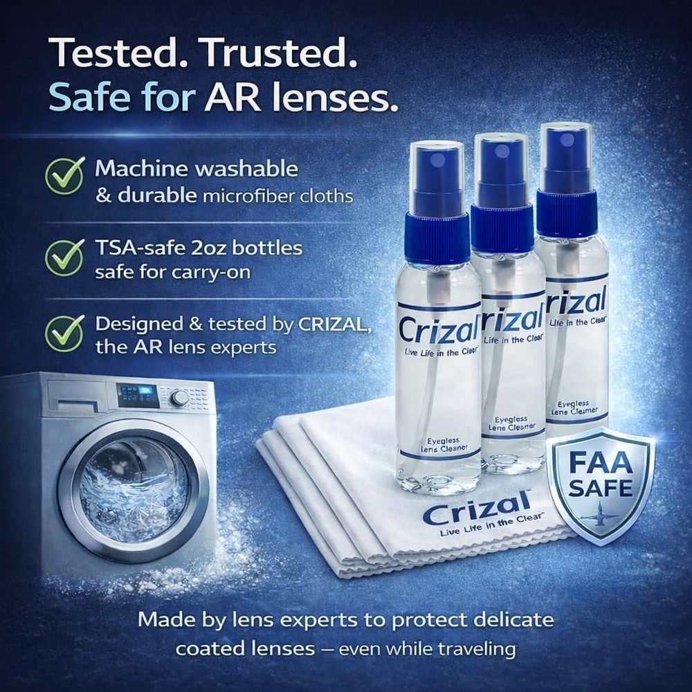 Lens Cleaning Kit – 3 Cloths +3 Solutions – Designed & Tested for Ar-Coated