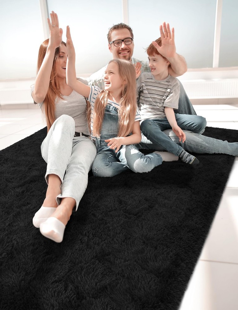 Macgace Fluffy Area Rugs for Bedroom Decor 3' x 5' (Rectangular), Black