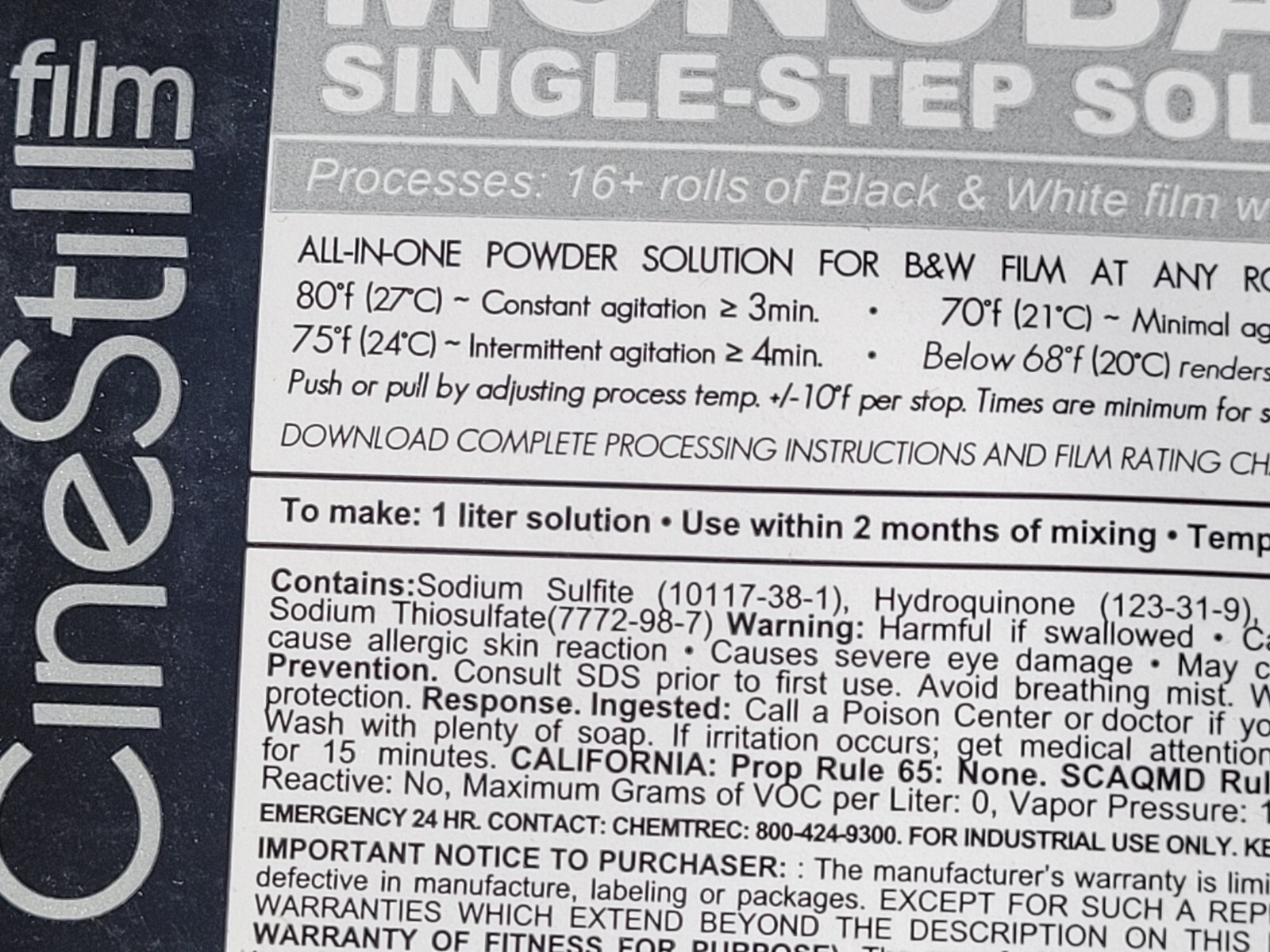 CineStill Df96 Monobath for B&W Film - 1 Liter QTY 2