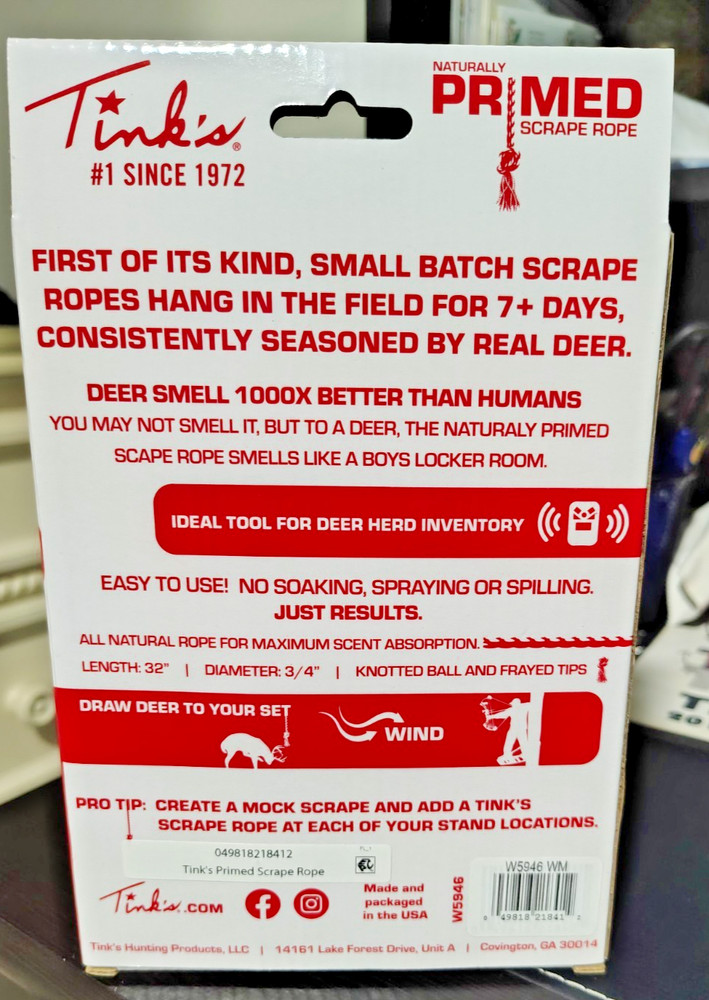TINKS NATURALLY PRIMED SCRAPE ROPE NEW