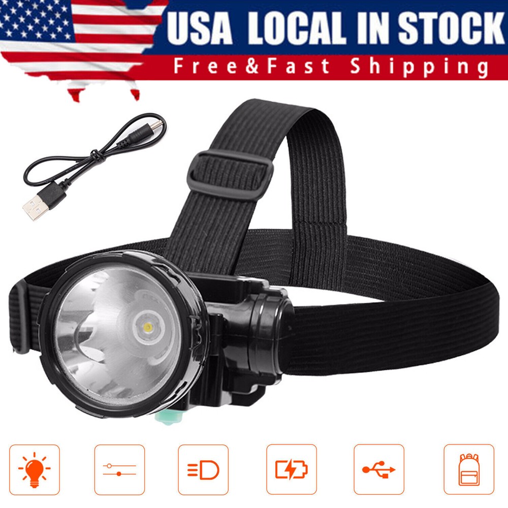 Led Headlight Miner Mining Lamp Torch Camping Fishing Bright Rechargable Light