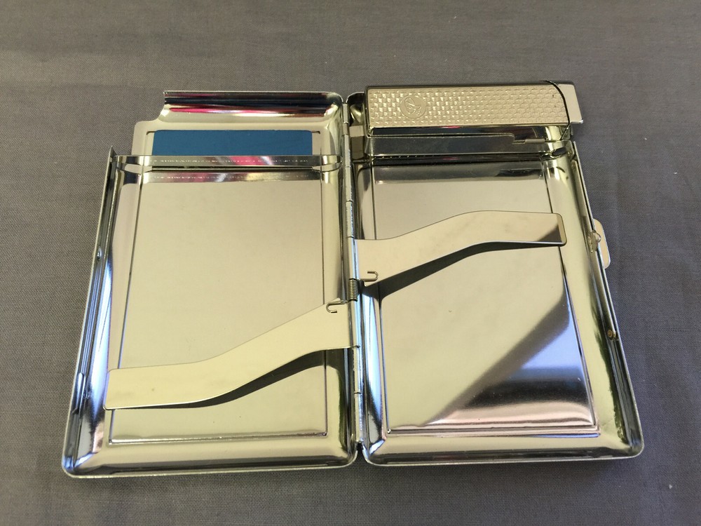 Silver Cigarette Case with Built in Lighter Metal Wallet