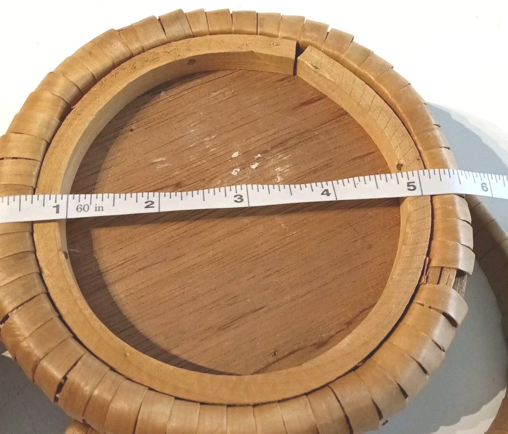 Small Vintage Bamboo Basket Triple Coils w/Handle Easter Round Boho