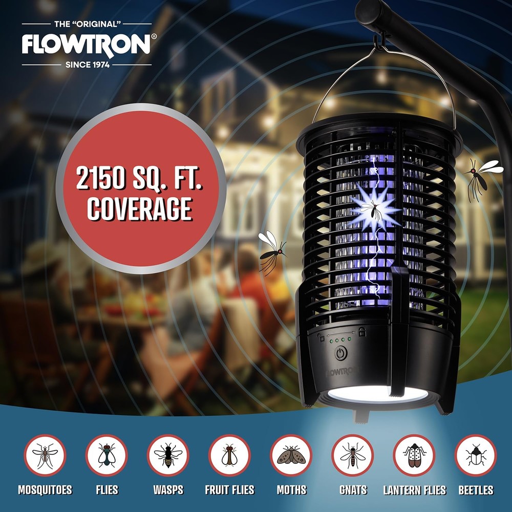 Flowtron Rechargeable Bug Zapper, 2150 Sq Ft with LED Light