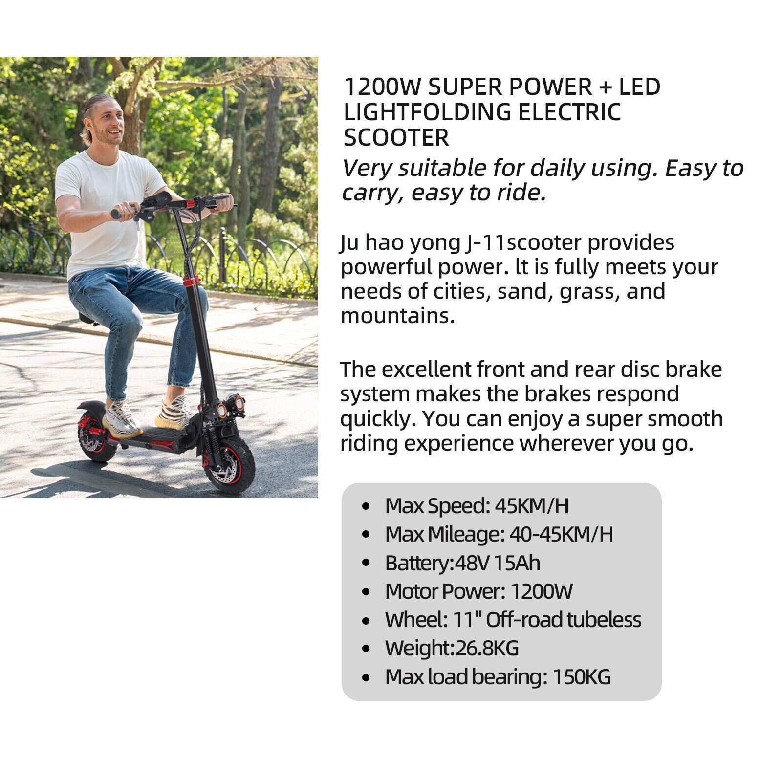 48v 1200W Electric Scooter For Adult 11"Off Road Fat Tires Fast Speed USA MAX x6
