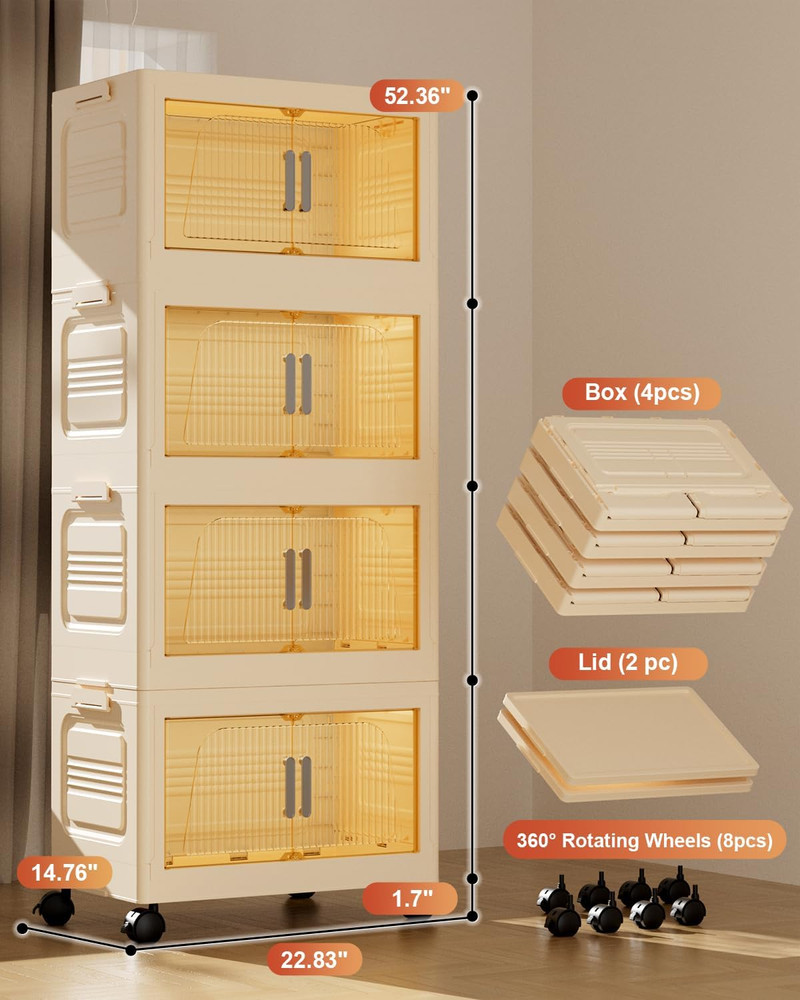 Stackable Storage Bins with Lids, 76QT Storage Containers with Smooth-Rolling Wh