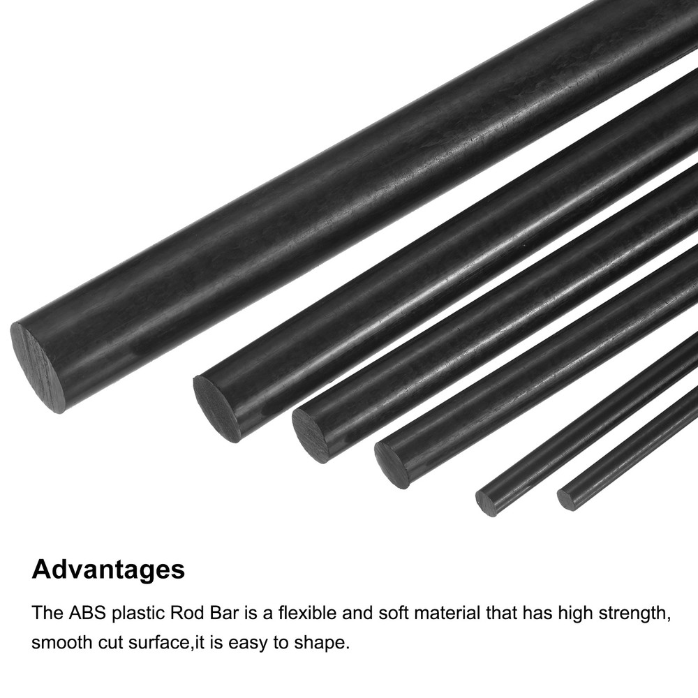 10Pcs ABS Plastic Rods, Diameter 6mm Length 300mm Black Stick Solid Bar