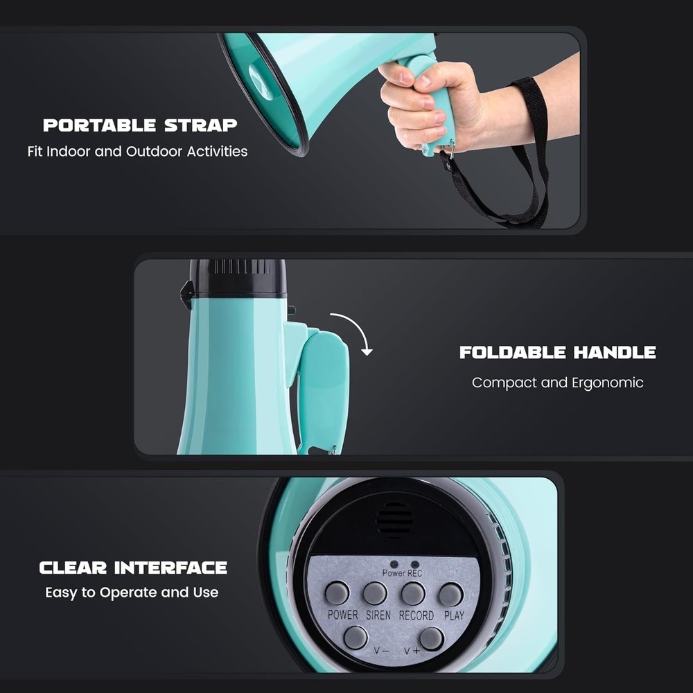 Lightweight 20W Megaphone with Volume Control & Recording Function, 5.4"W