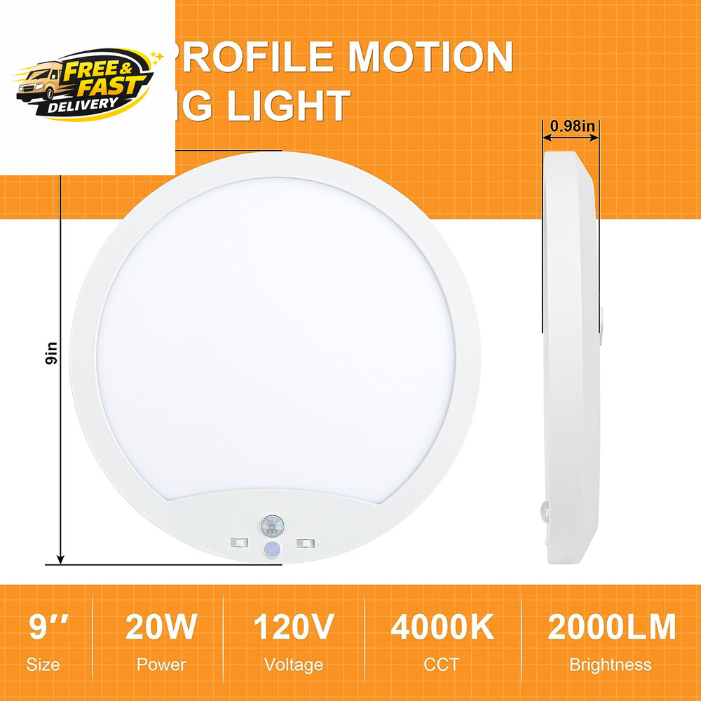 2-Pack 20W Motion Sensor Ceiling Lights Hard-Wired, 9Inch Indoor Motion