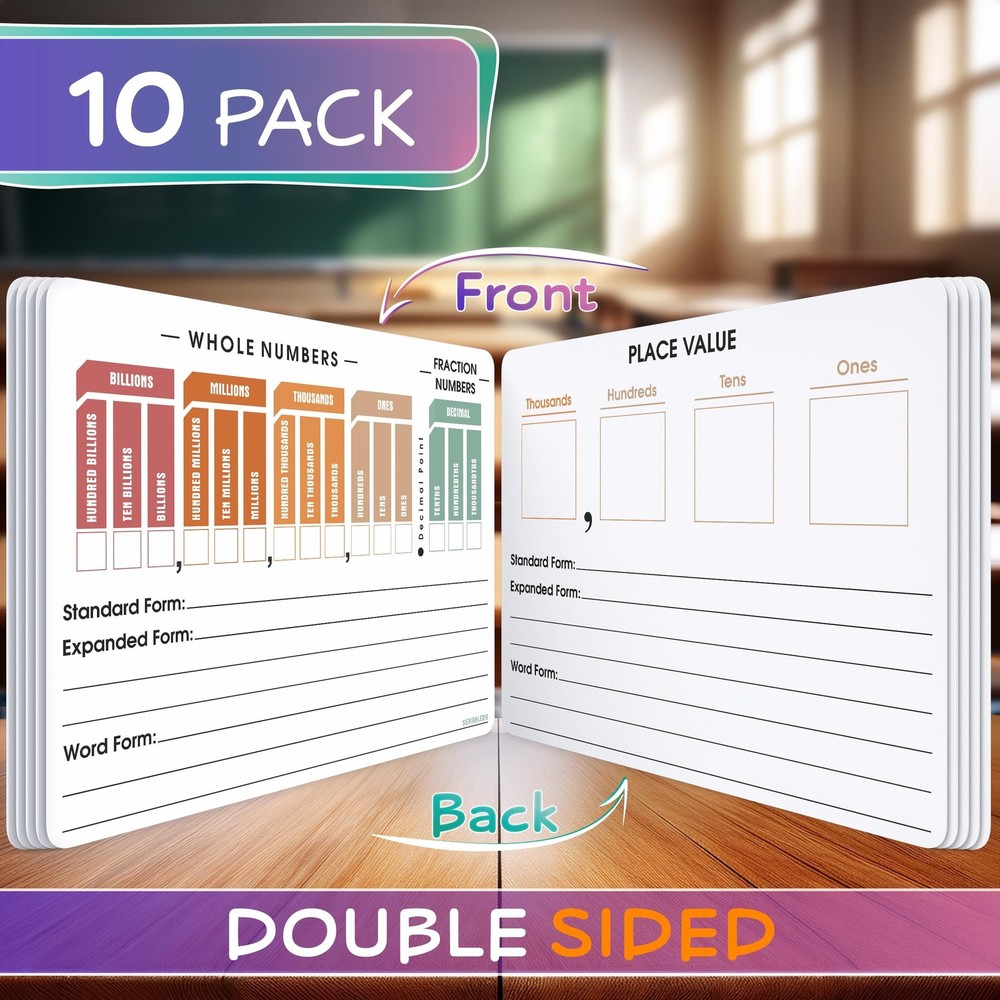 SCRIBBLEDO Place Value Chart Math Practice 9”x12” Small White Board