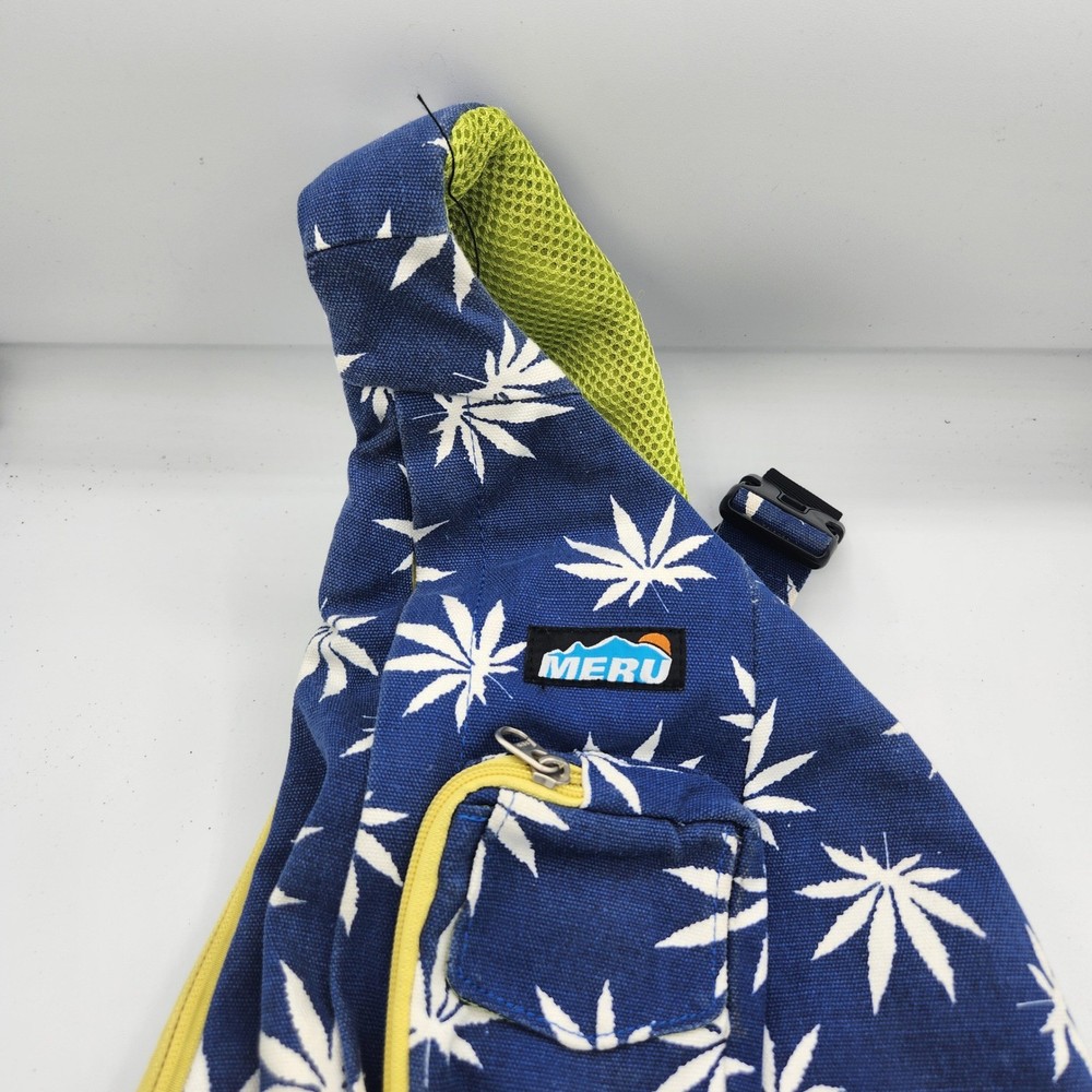MERU Sling Bag Backpack Blue White Leaf Pattern Trippy Crossbody Day Pack