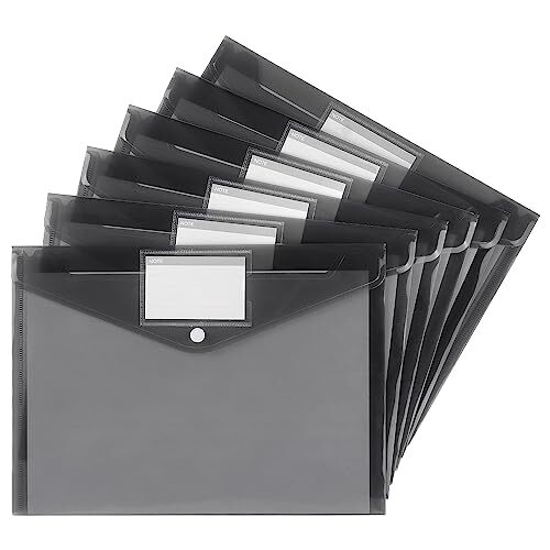 6 Pack Plastic Envelopes Poly Envelopes, Clear Document Folders 6 Pack-black