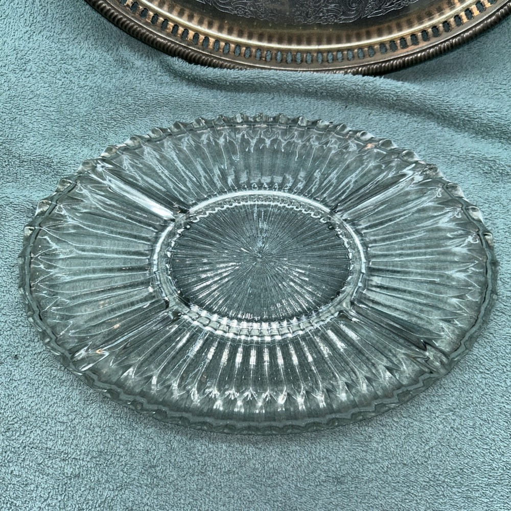 Vintage Silverplate Serving Tray 5 Section Crystal Insert