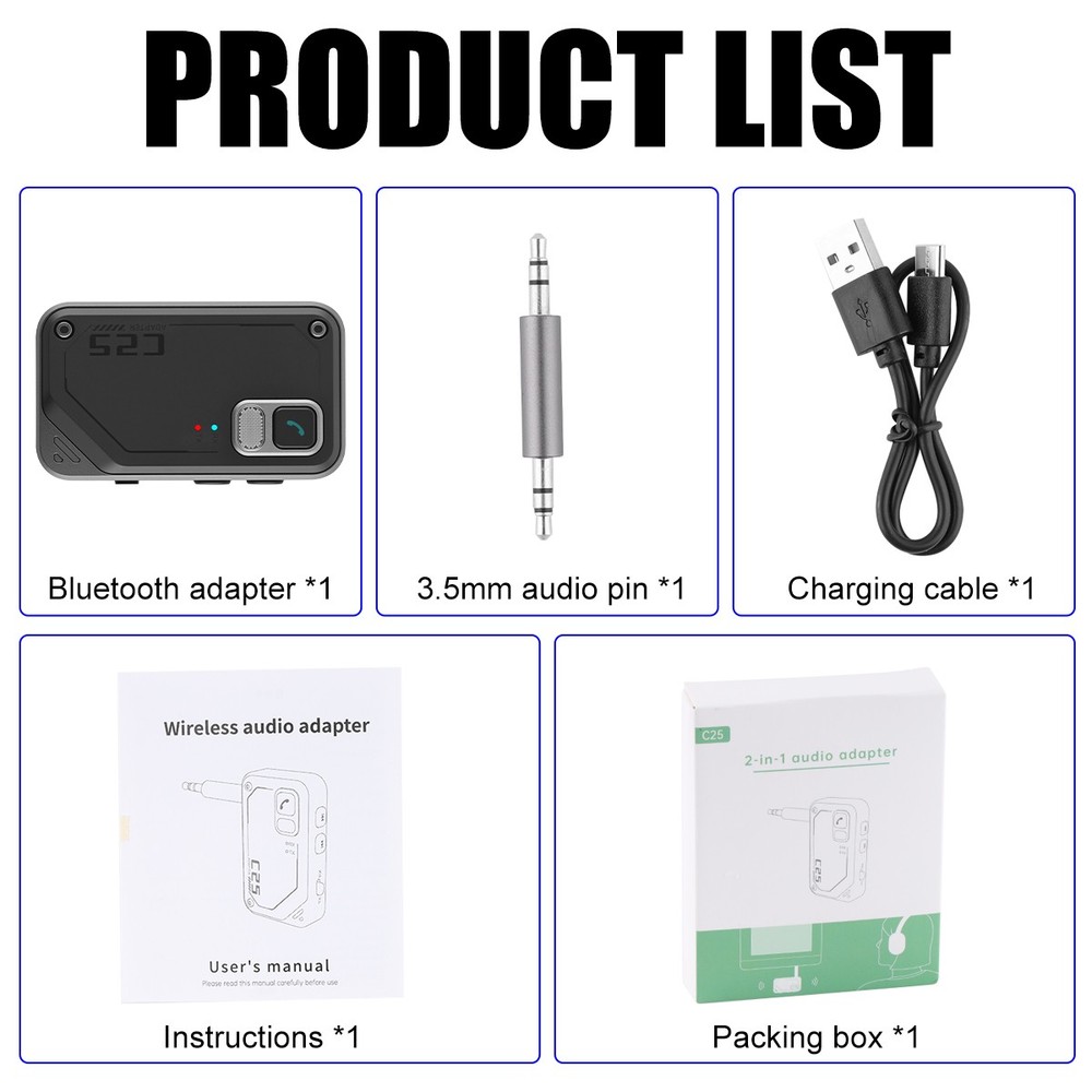 Bluetooth 5.3 Car Wireless Transmitter Receiver Adapter AUX Audio(3.5mm Jack)