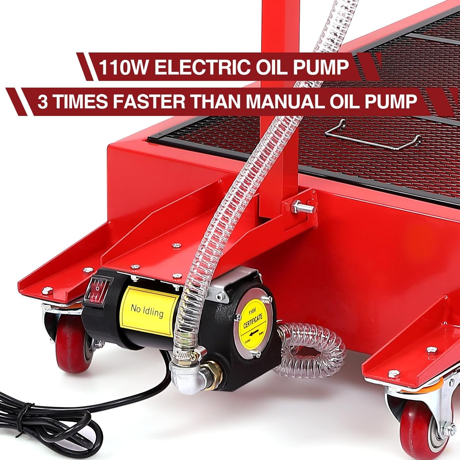 20 Gallon Electric Oil Drain Pan with 110V Pump Hose Low Profile Oil Drain Cart