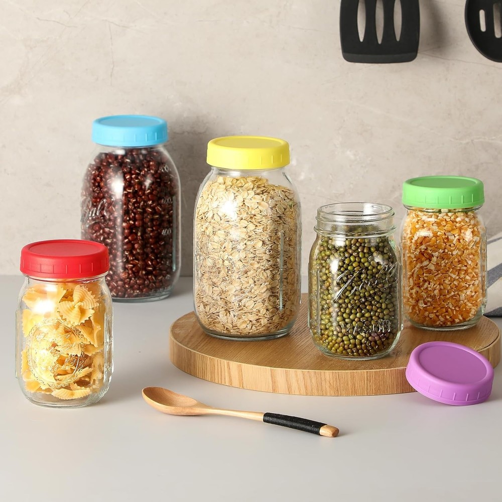 12 Pack Plastic Mason Jar Lids - Multicolor & Dishwasher Safe for Kitchen Use