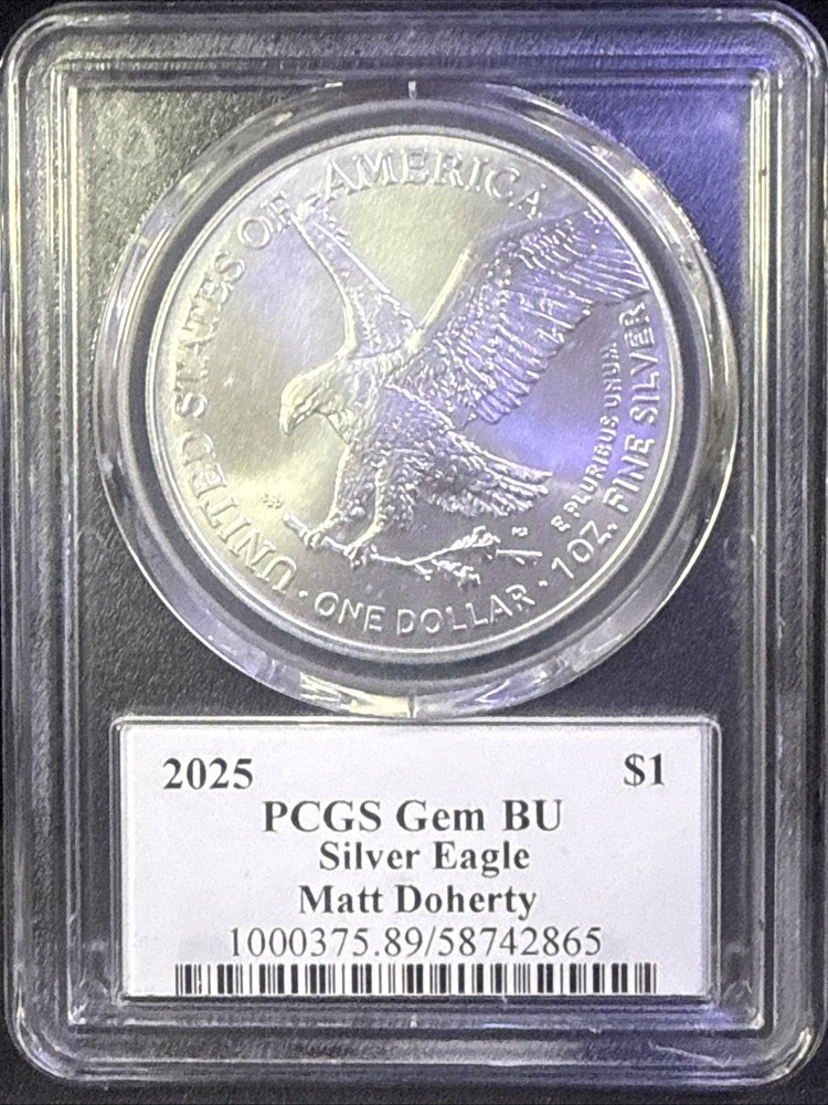 2025 Silver Eagle Gem BU Signed By Matt Doherty