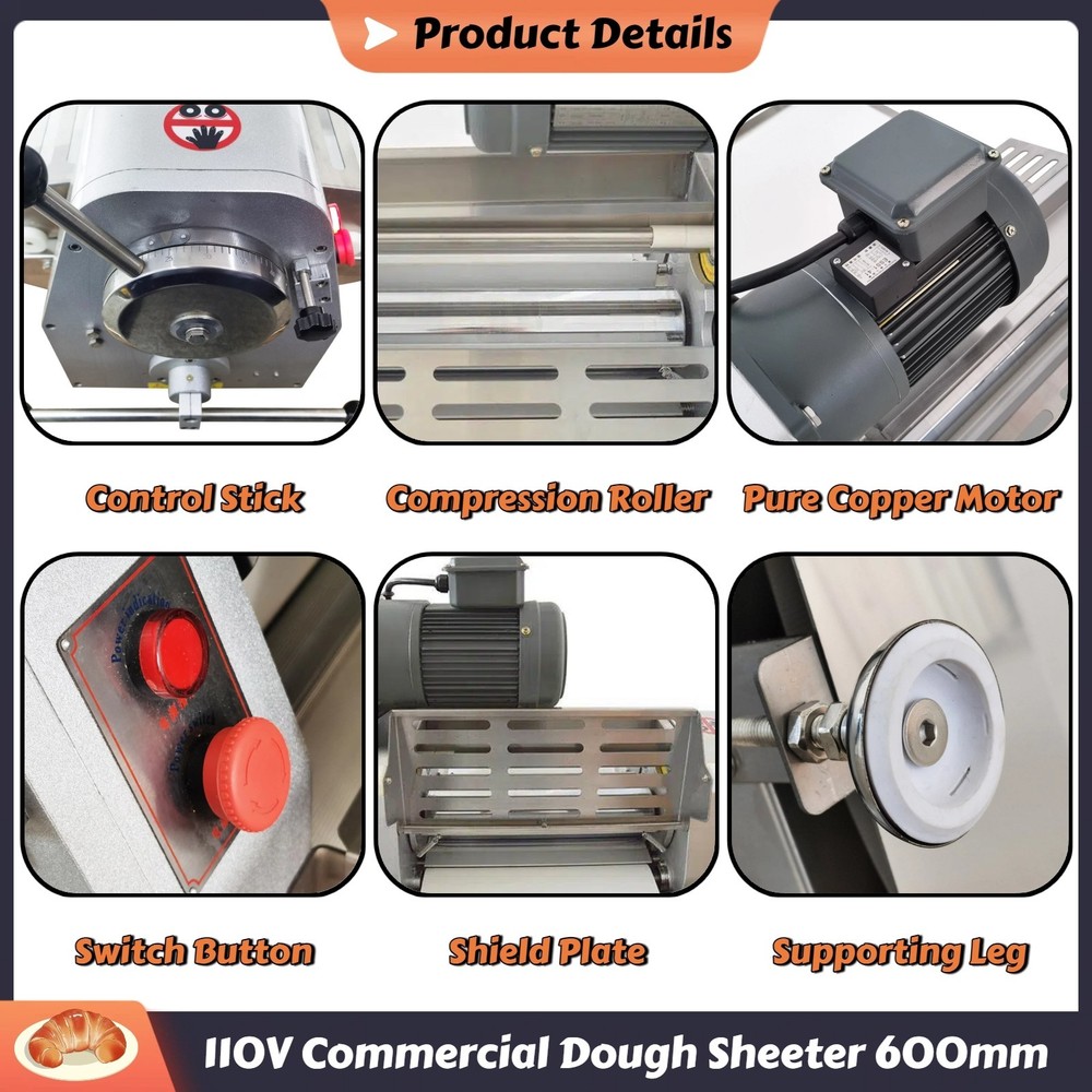 110V Desktop Dough Sheeter Foldable Pastry Machine Conveyor Belt Width 600mm