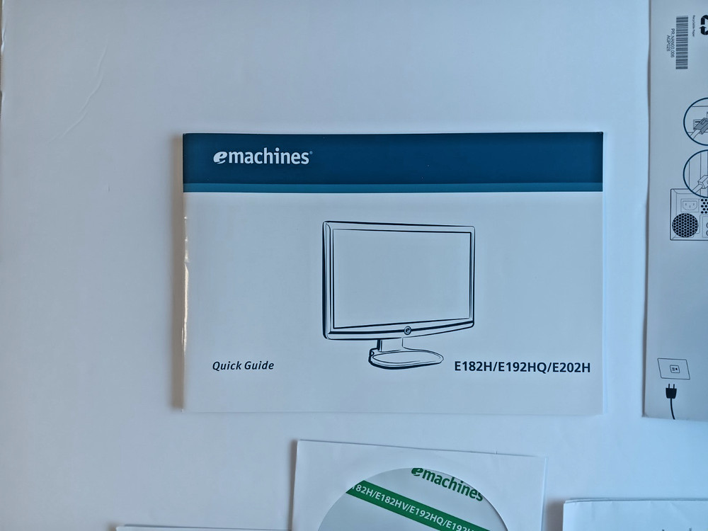 eMachines Quick Guide Manual 2009 w/ CD ROM & Doc. Package E182H / 192HQ / E202H