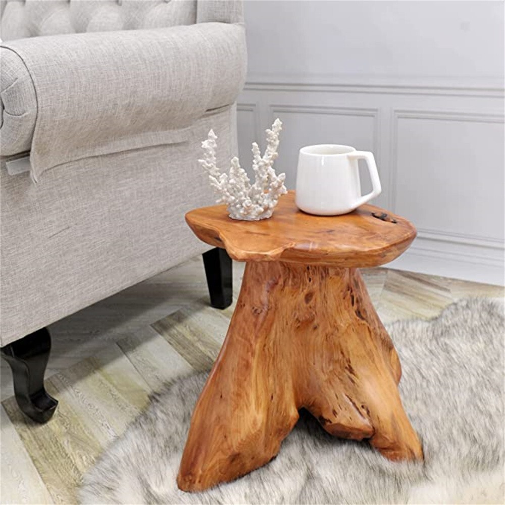 GREENAGE Natural Cedar Mushroom Stool Plant Stand Nightsstand Side Table 13.5" H