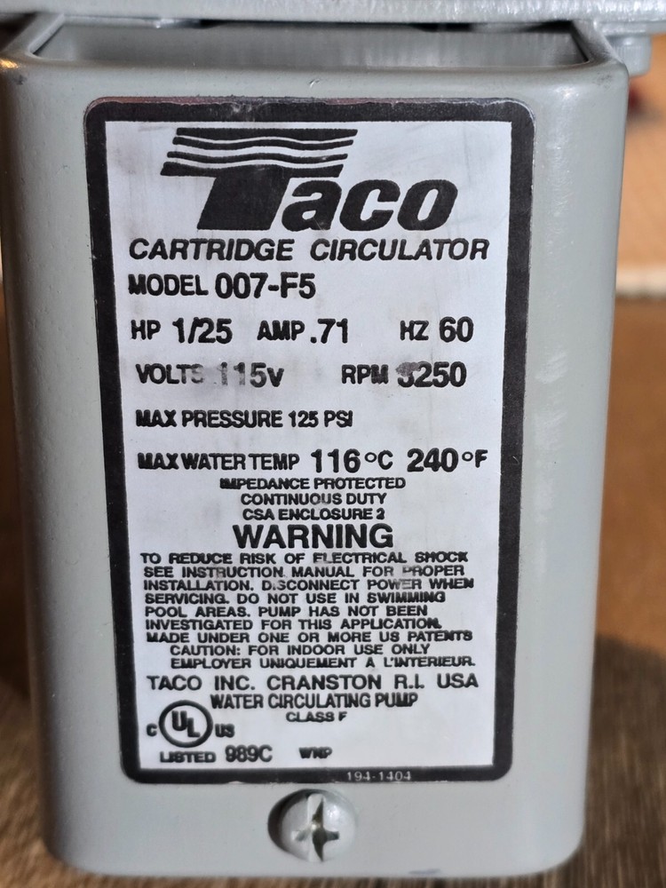 Taco 007-HF5 Circulator Pump "Gray"