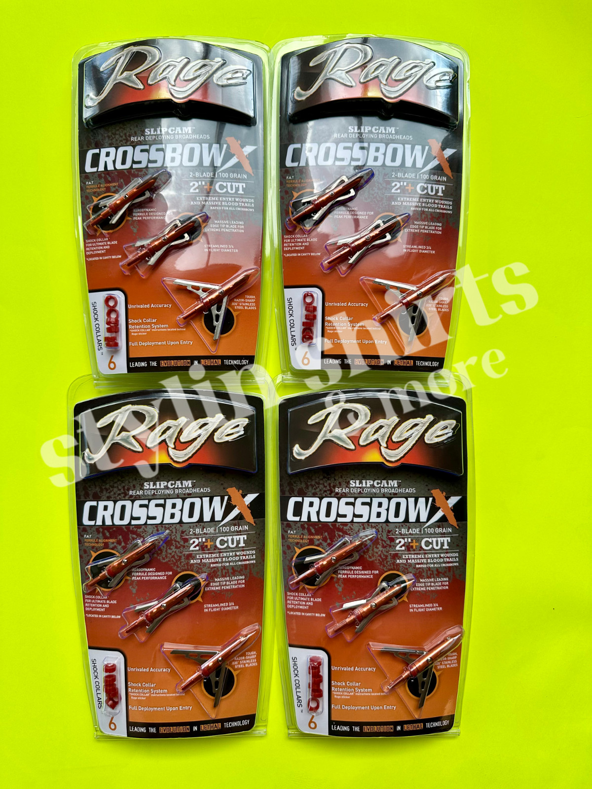 Four Rage CROSSBOW X Slipcam 100 grain Mechanical  2 Blade Broadheads 2" Cut