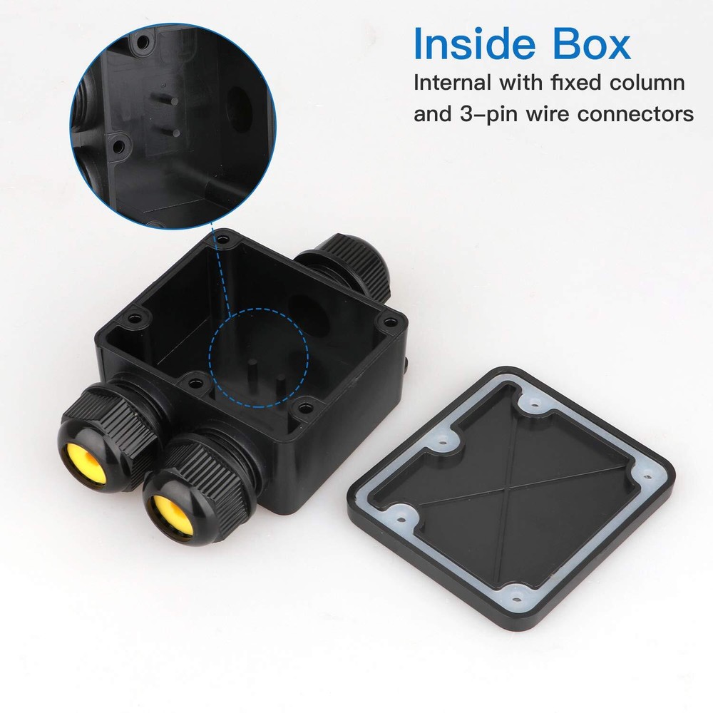 2 Pcs Waterproof Junction Box 3 Way Ip68 External Waterproof Electrical Junction
