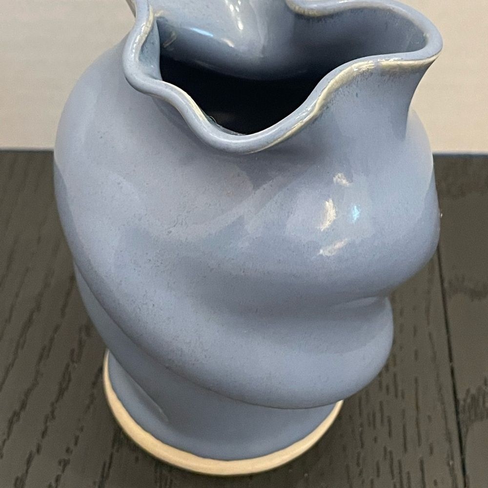 Light Blue Twisted Ceramic Small Vase and A Cream-Colored Base Signed Leftwich