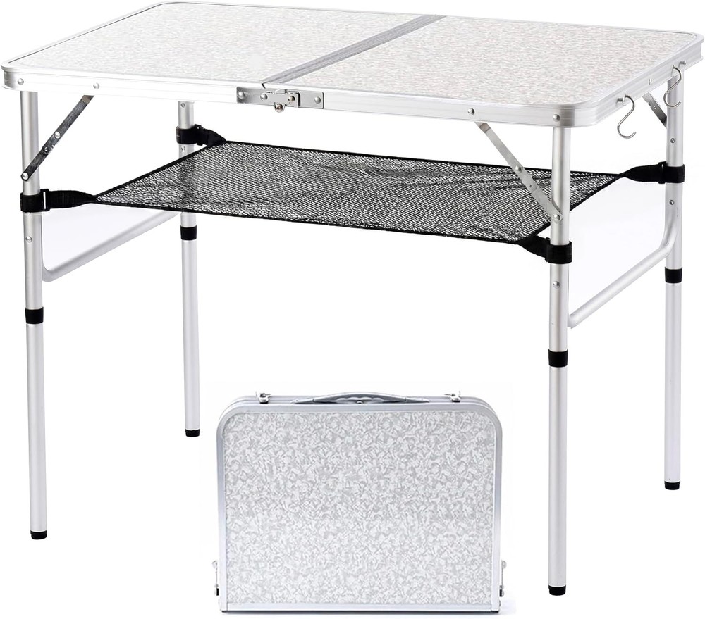 Small Folding Table Portable 24''Lx16''W Camping Table W/ Adjustable Height