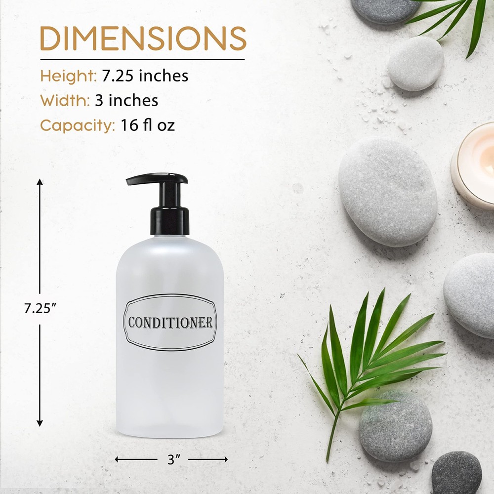 Bottiful Home-16 oz Shampoo and Conditioner Refillable Empty Plastic Pump Bot...