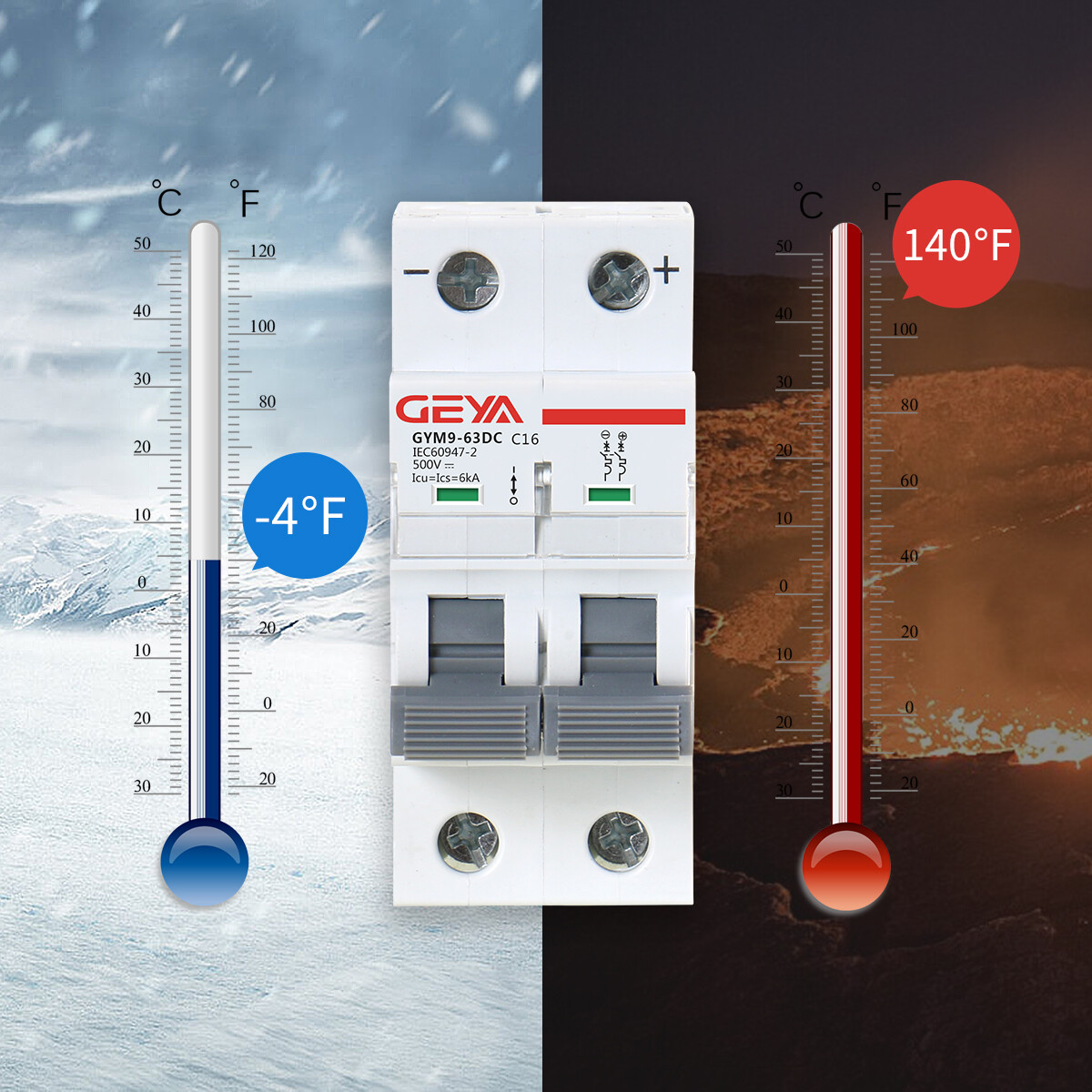 GEYA Solar DC Mini Circuit Breaker 1/2P MCB 6/10/16/25/32/40/50/63/80/100/125Amp