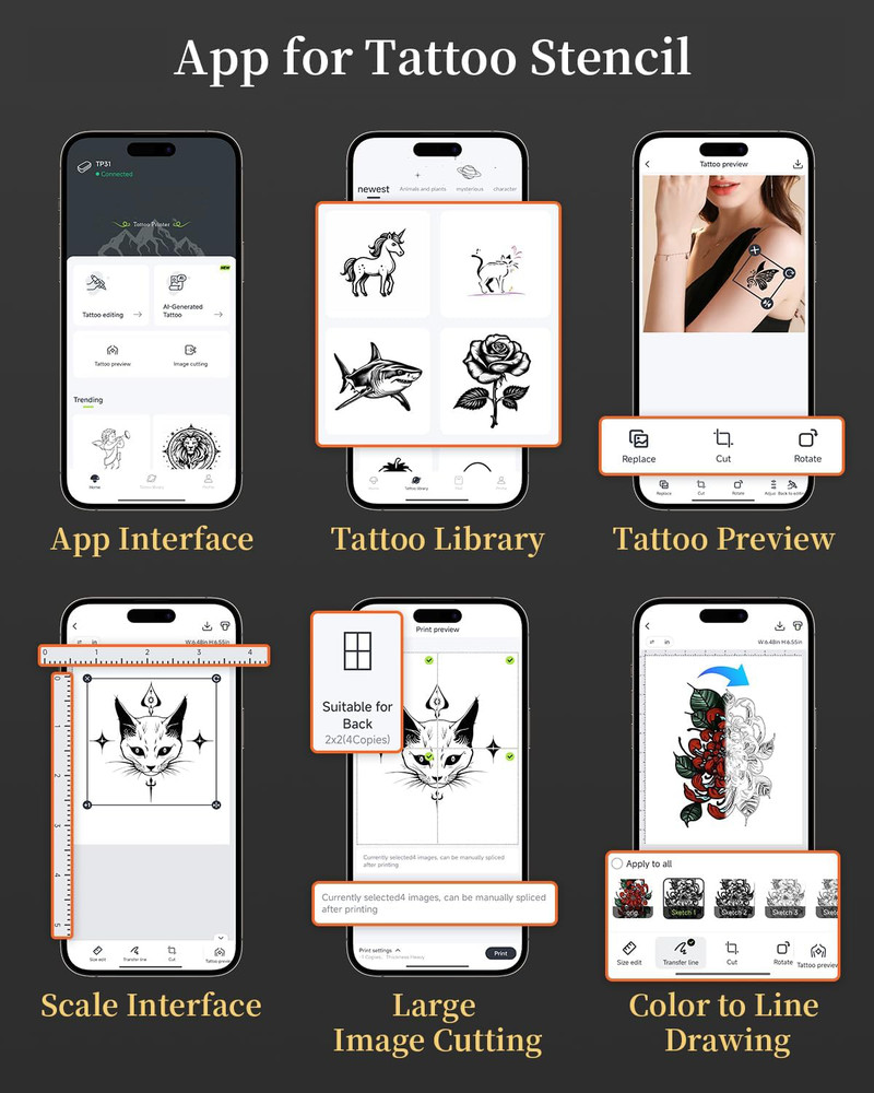 TP31 Bluetooth Tattoo Template Printer, Thermal Machine With 30pcs Tattoo Paper