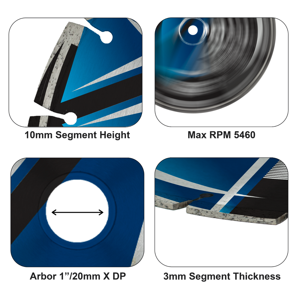 14" Segmented Saw Diamond Blade 10mm for Concrete, Block, Brick - 4 Pack