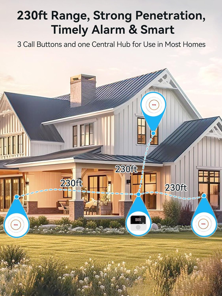 3 Pack Wireless Caregiver Call Button for Elderly at Home, WIFI Panic Button, He