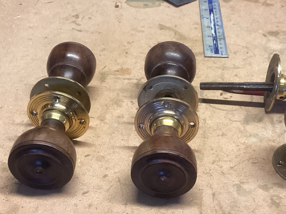 RECLAIMED BRASS AND WOOD DOOR KNOBS PAIR