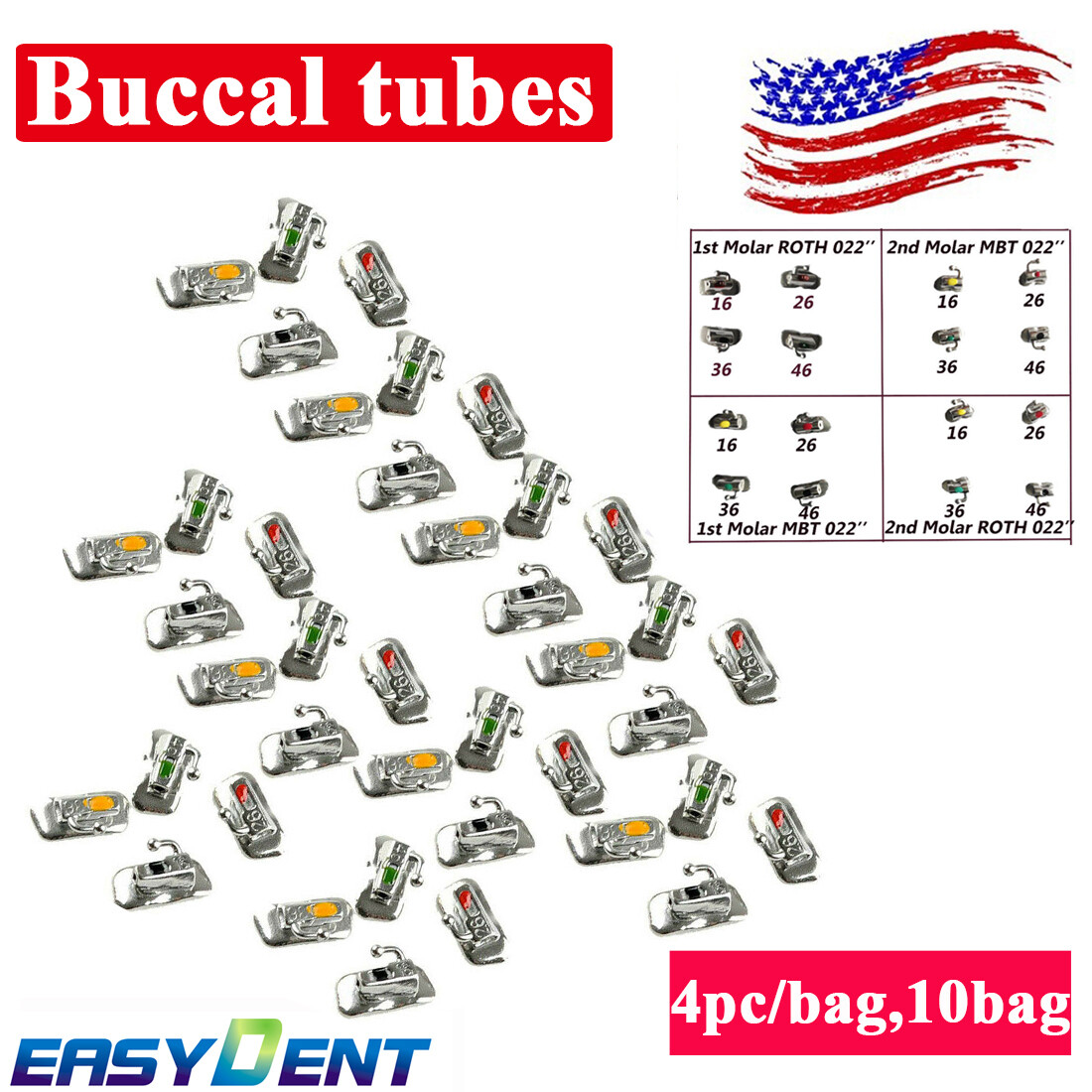 10Sets Dental Orthodontic Buccal Tubes 1st 2nd Molar Tube Roth MBT 022 Bondable