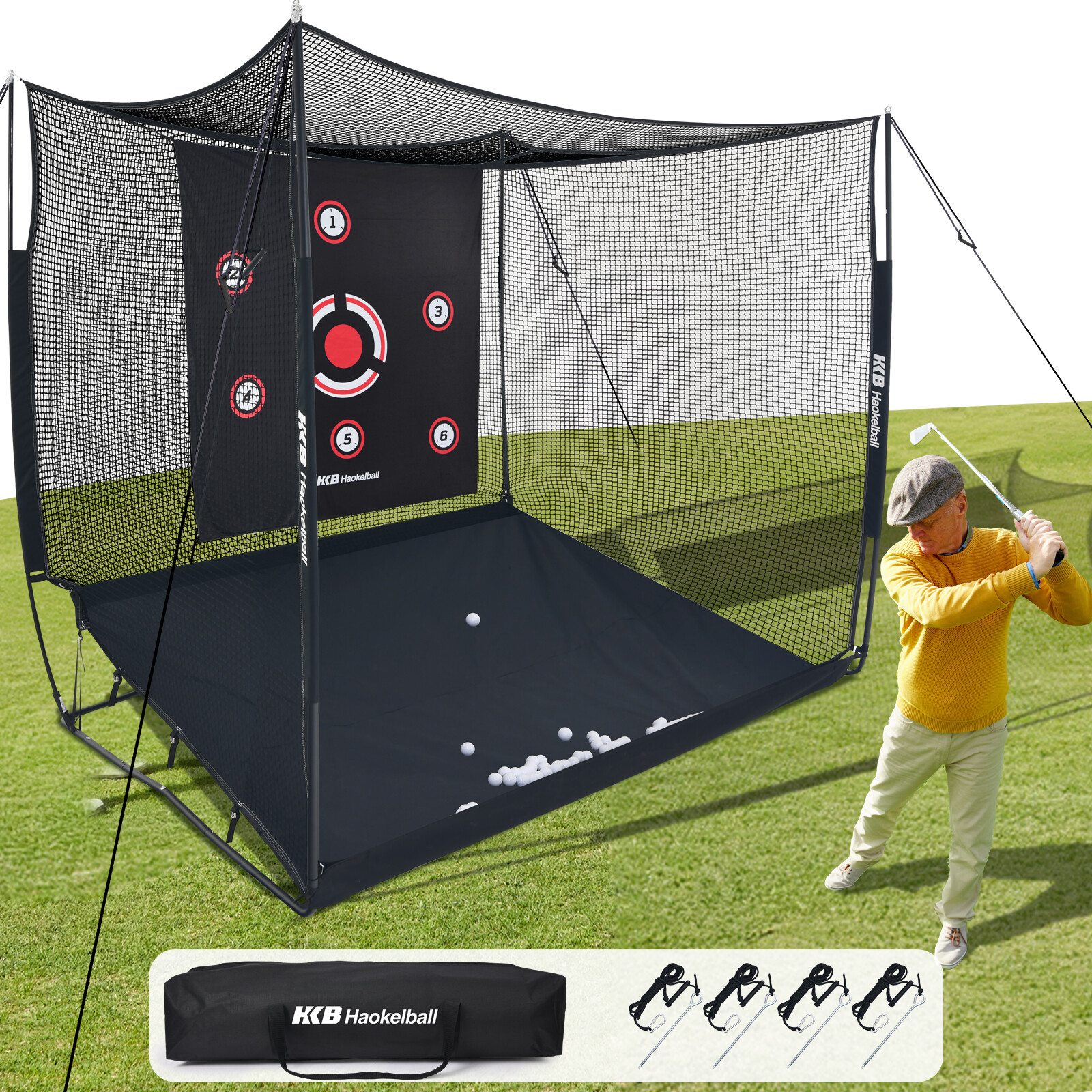 Golf Hitting Cage 10x8x6ft Golf Practice Net Heavy-Duty Steel Frame for Backyard