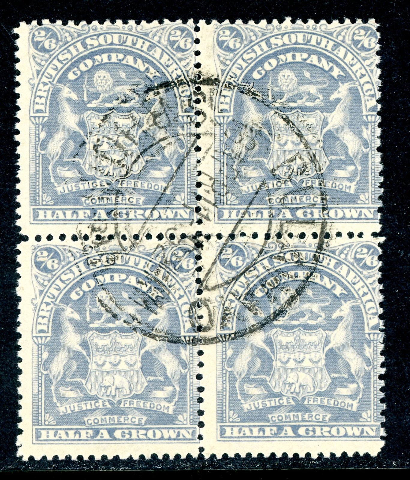 Rhodesia 1898 British QV 2'6p Bluish Grey Block SG #85 VFU S830