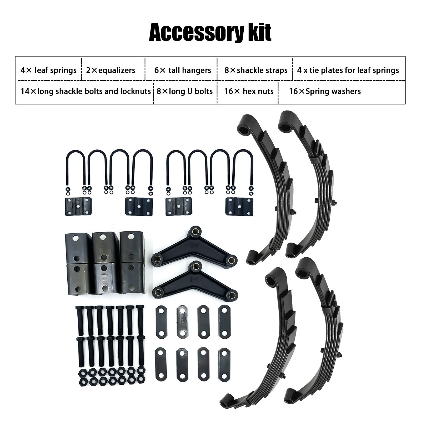 For 6000lb 6K Tandem Trailer Axle Suspension 5 Leaf Springs U-bolt + Hanger Kit