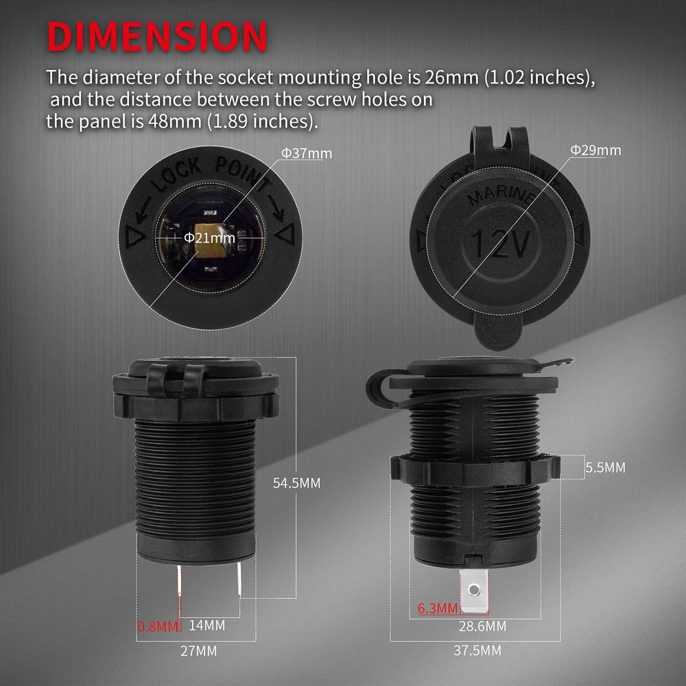 12V Cigarette Lighter Socket Replacement Female Connector DC Socket Power Outlet