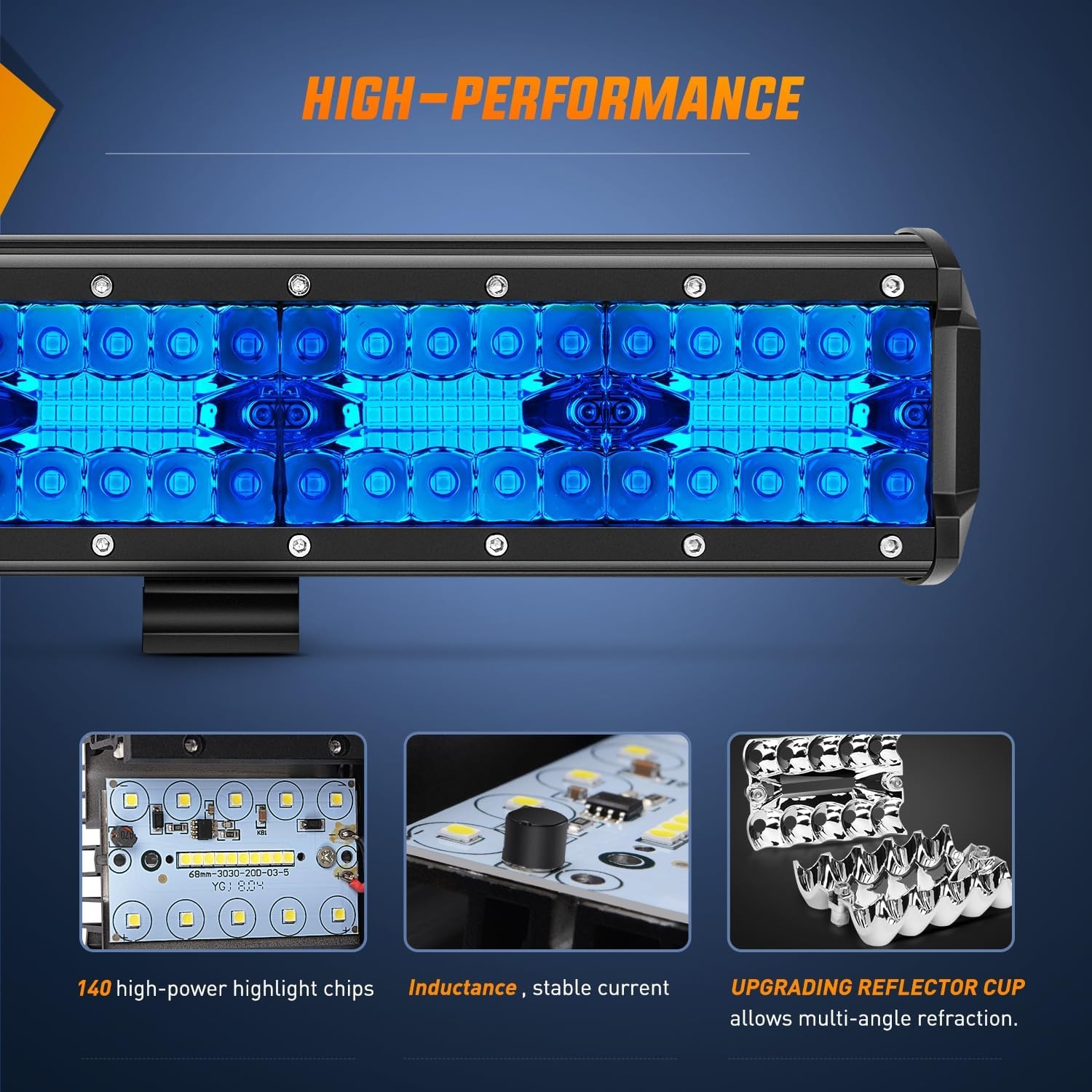 Nilight 20 Inch LED Light Bar Blue Triple Row 420W Spot & Flood Combo Light