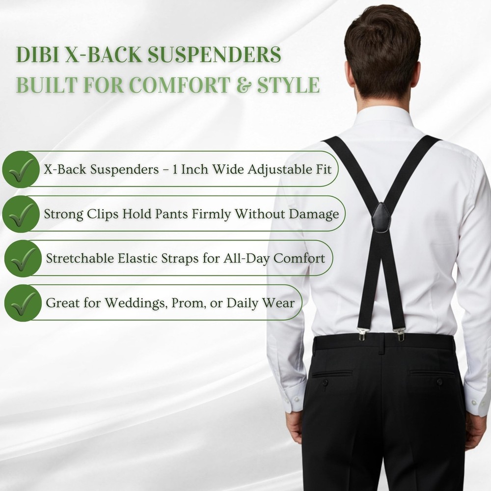 Dibi Black Suspenders for Men, Adjustable X Back 4 Strong Adjustable,