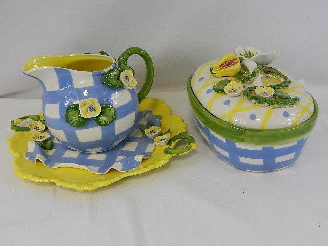 Paper Windows USA Set- TRAY, PITCHER & LIDDED SERVING DISH--Excellent Condition