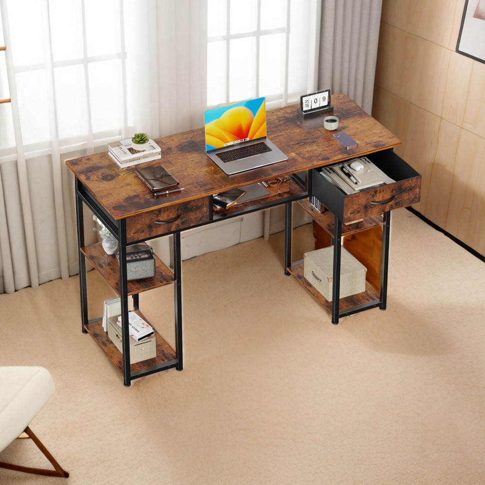 48" Home Office Computer Desk,Study Table with Storage Shelf & 3 Fabric Drawers